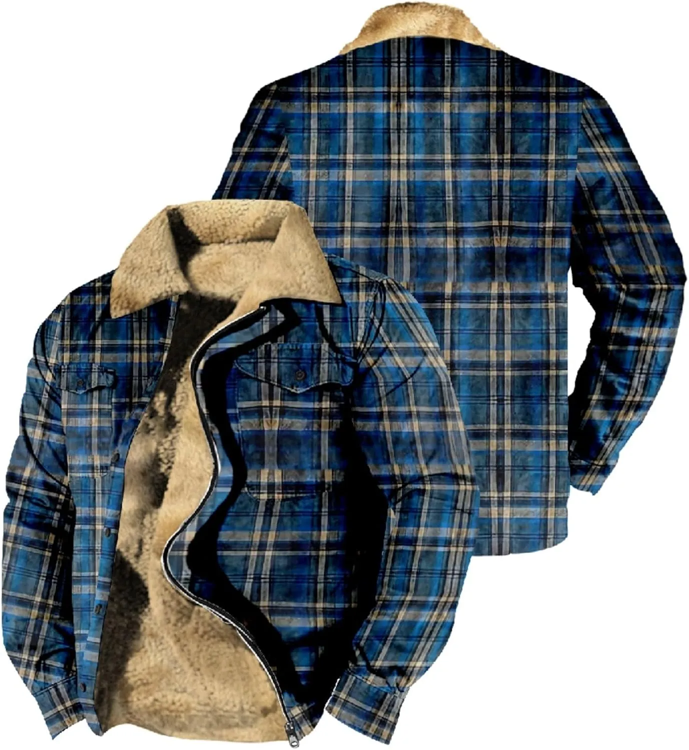 LCMTWX Men's Plaid Hooded Shirts Pocket Hooded Padded Loose Shirt Top Jacket Coats Casual Loose Thicken Quilted Sherpa
