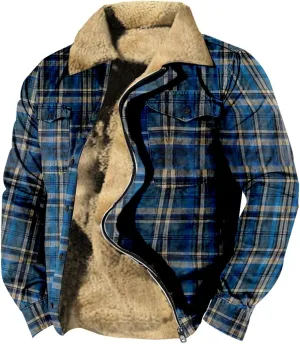 LCMTWX Men's Plaid Hooded Shirts Pocket Hooded Padded Loose Shirt Top Jacket Coats Casual Loose Thicken Quilted Sherpa