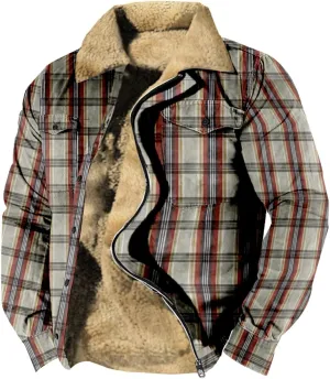 LCMTWX Men's Plaid Hooded Shirts Pocket Hooded Padded Loose Shirt Top Jacket Coats Casual Loose Thicken Quilted Sherpa