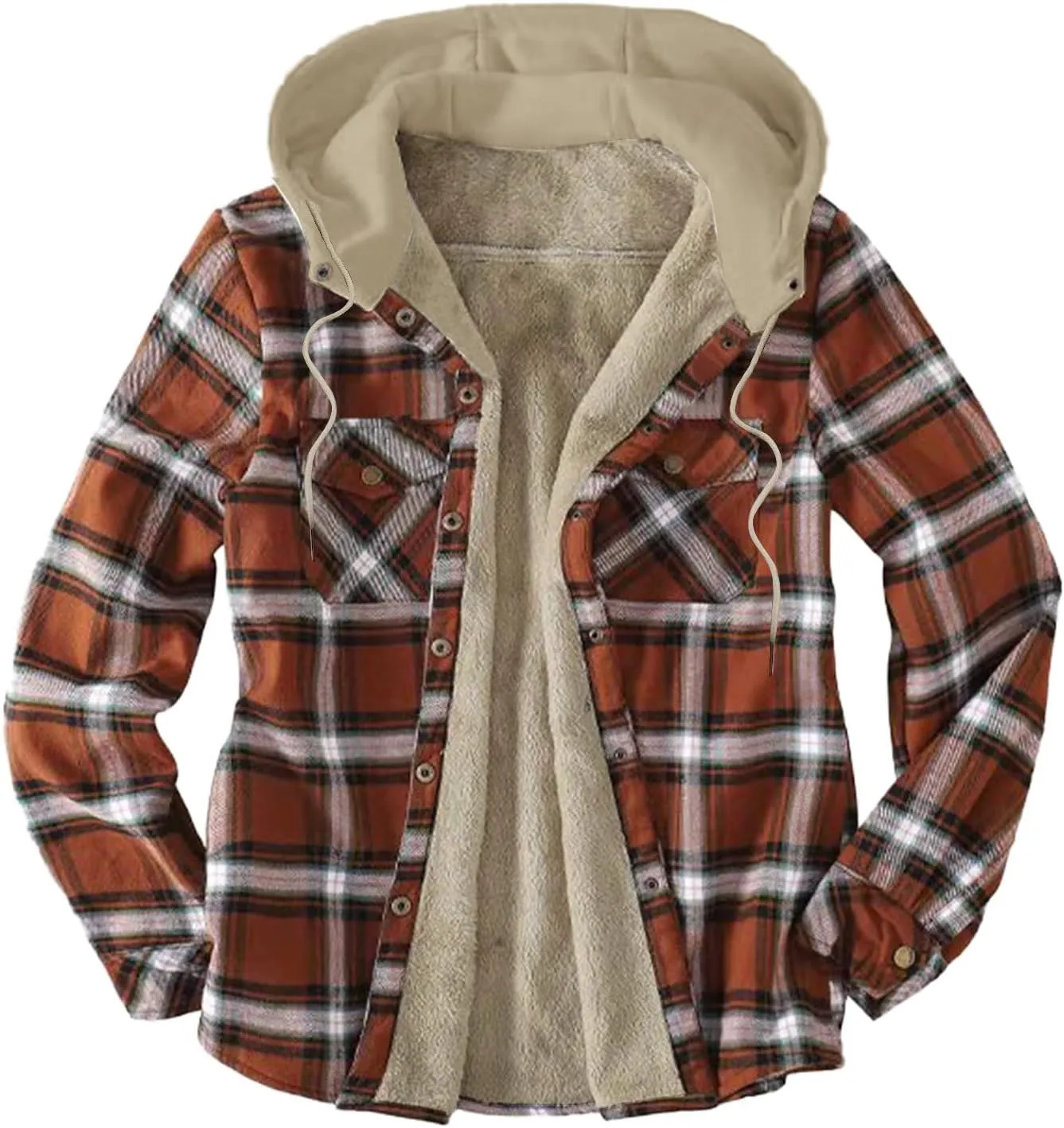 LCMTWX Mens Plaid Jacket Winter Large Plaid Pocket Hooded Loose Coat Plus Velvet Shirt Top Lightweight Shirt Jackets Casual