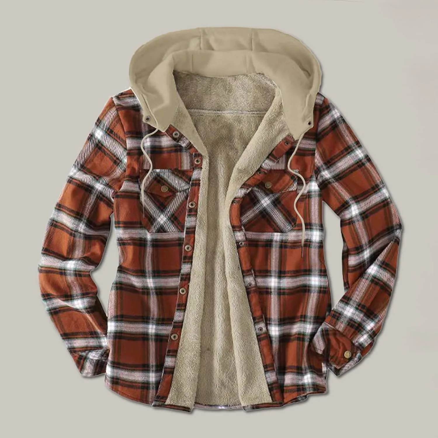 LCMTWX Mens Plaid Jacket Winter Large Plaid Pocket Hooded Loose Coat Plus Velvet Shirt Top Lightweight Shirt Jackets Casual