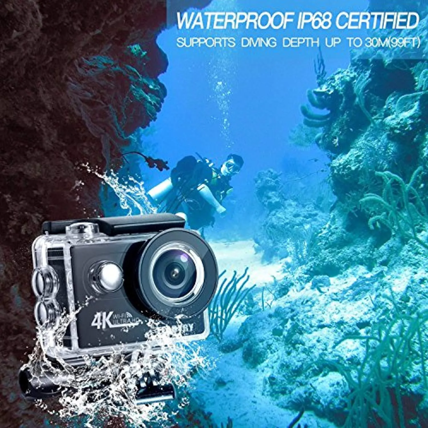 LEADTRY HP7R Plus Sport Action Camera WiFi,4K 12MP HD Mini Cam,100Ft Underwater Waterproof Camcorders,170° Wide Angle Lens Recording DV with 2 Batteries Support Live Streaming