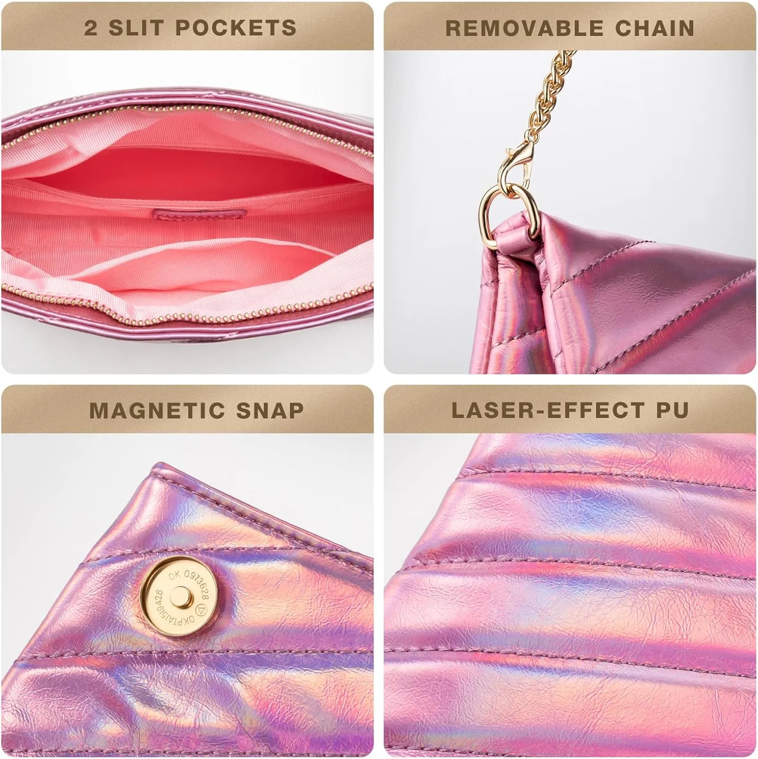 Leather Clutch Evening Purse for Women Envelope Crossbody Bag with Chain Strap Wedding Party Handbags