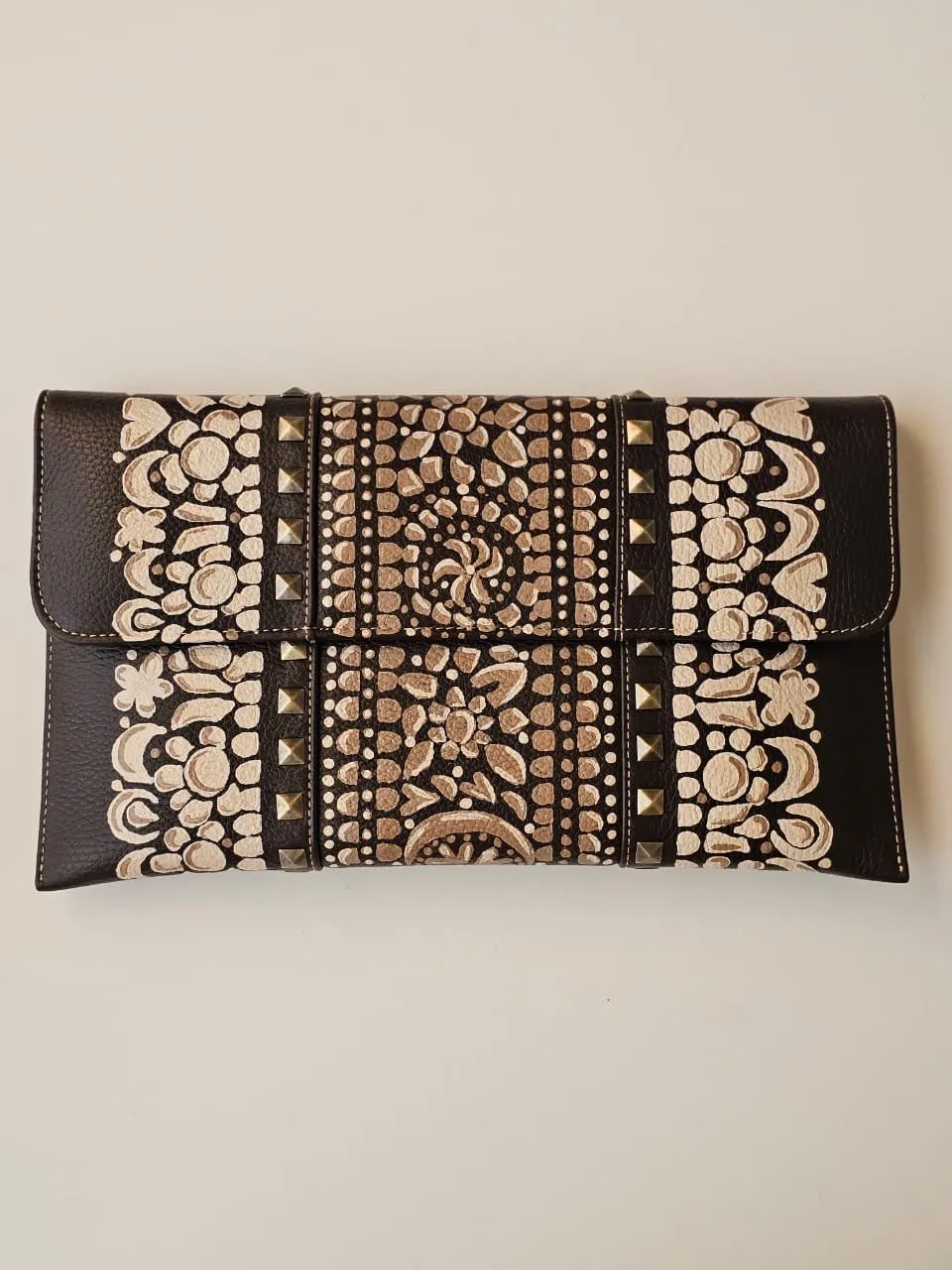 Leather Envelope with Studs Black X Brown