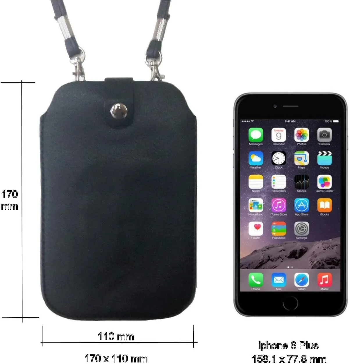 Leather Neck Pouch for iPhone Xs Max, 8 Plus & Other Smartphones (Style 3) - Aqua