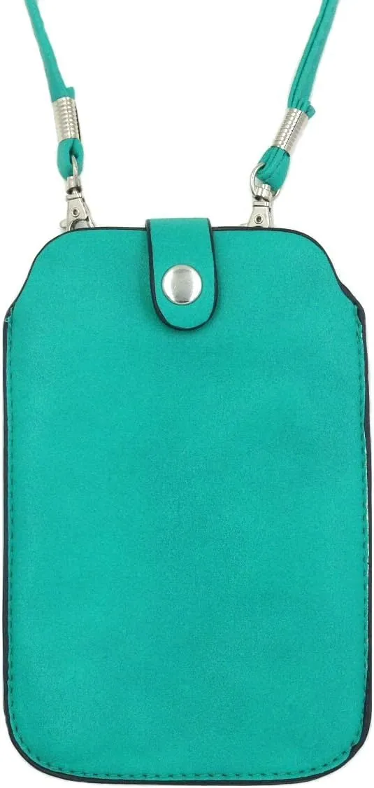 Leather Neck Pouch for iPhone Xs Max, 8 Plus & Other Smartphones (Style 3) - Aqua