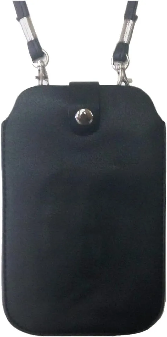 Leather Neck Pouch for iPhone Xs Max, 8 Plus & Other Smartphones (Style 3) - Black