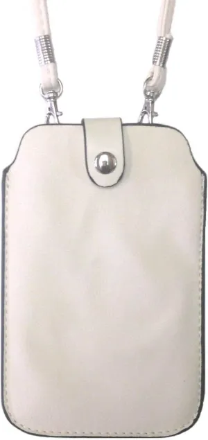Leather Neck Pouch for iPhone Xs Max, 8 Plus & Other Smartphones (Style 3) - Cream