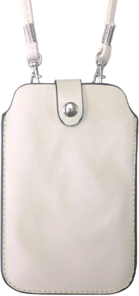Leather Neck Pouch for iPhone Xs Max, 8 Plus & Other Smartphones (Style 3) - Cream