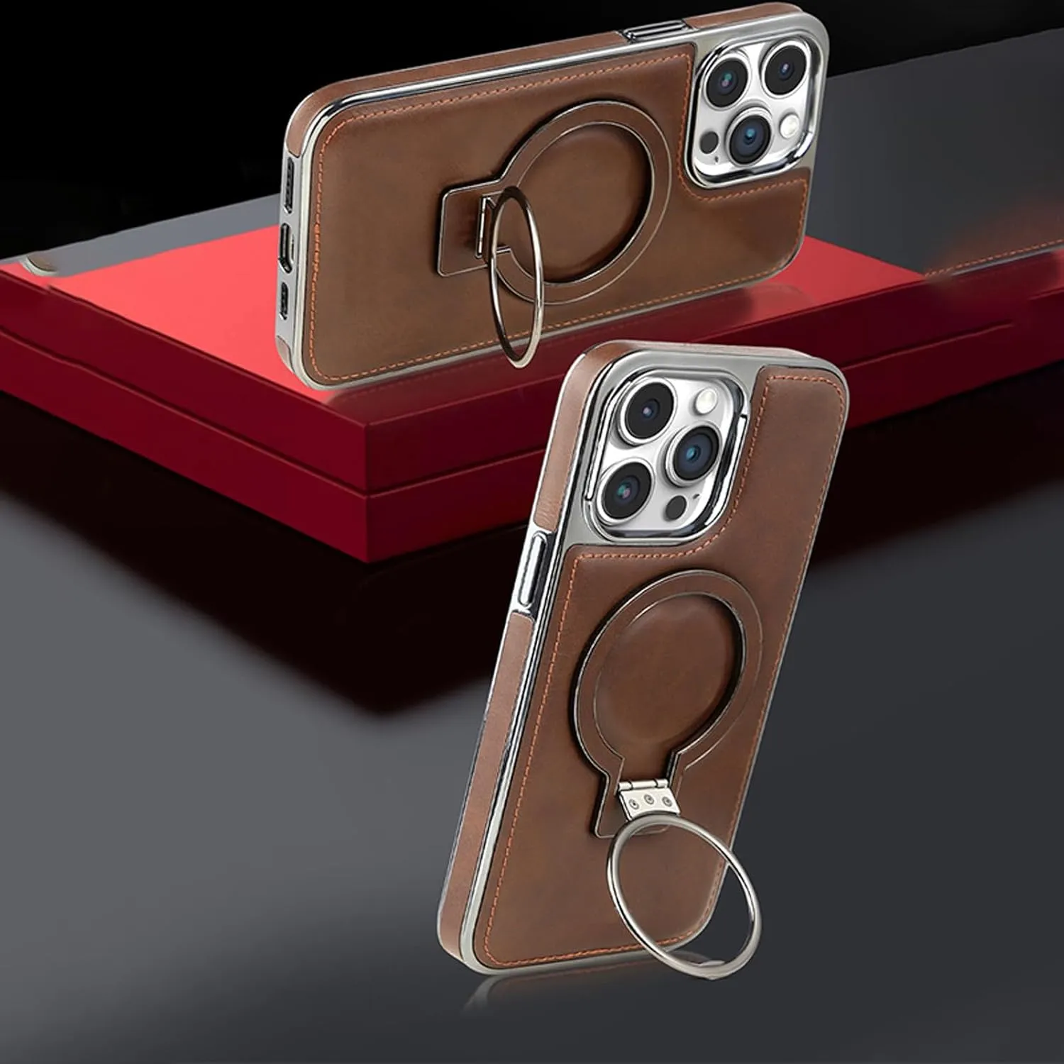 Leather Ring Holder Stand Drop Protection Case