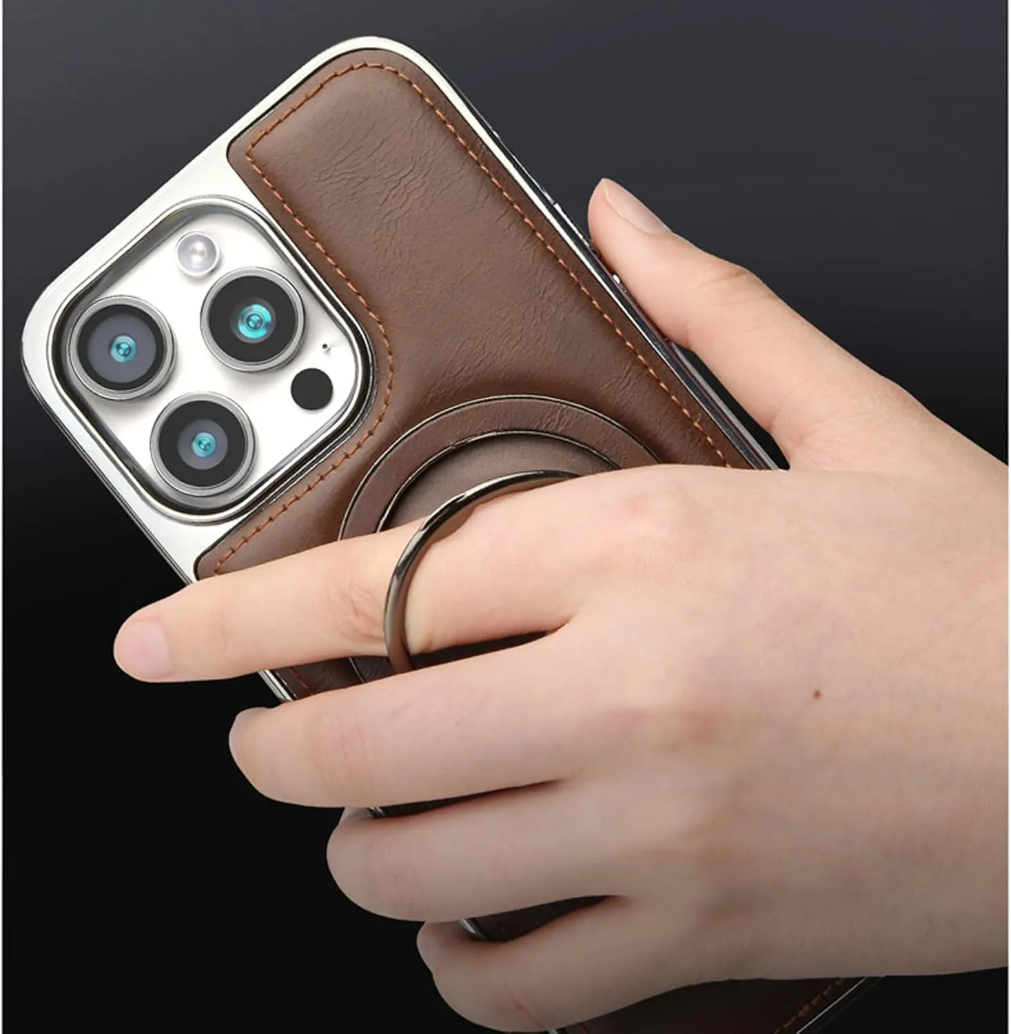 Leather Ring Holder Stand Drop Protection Case