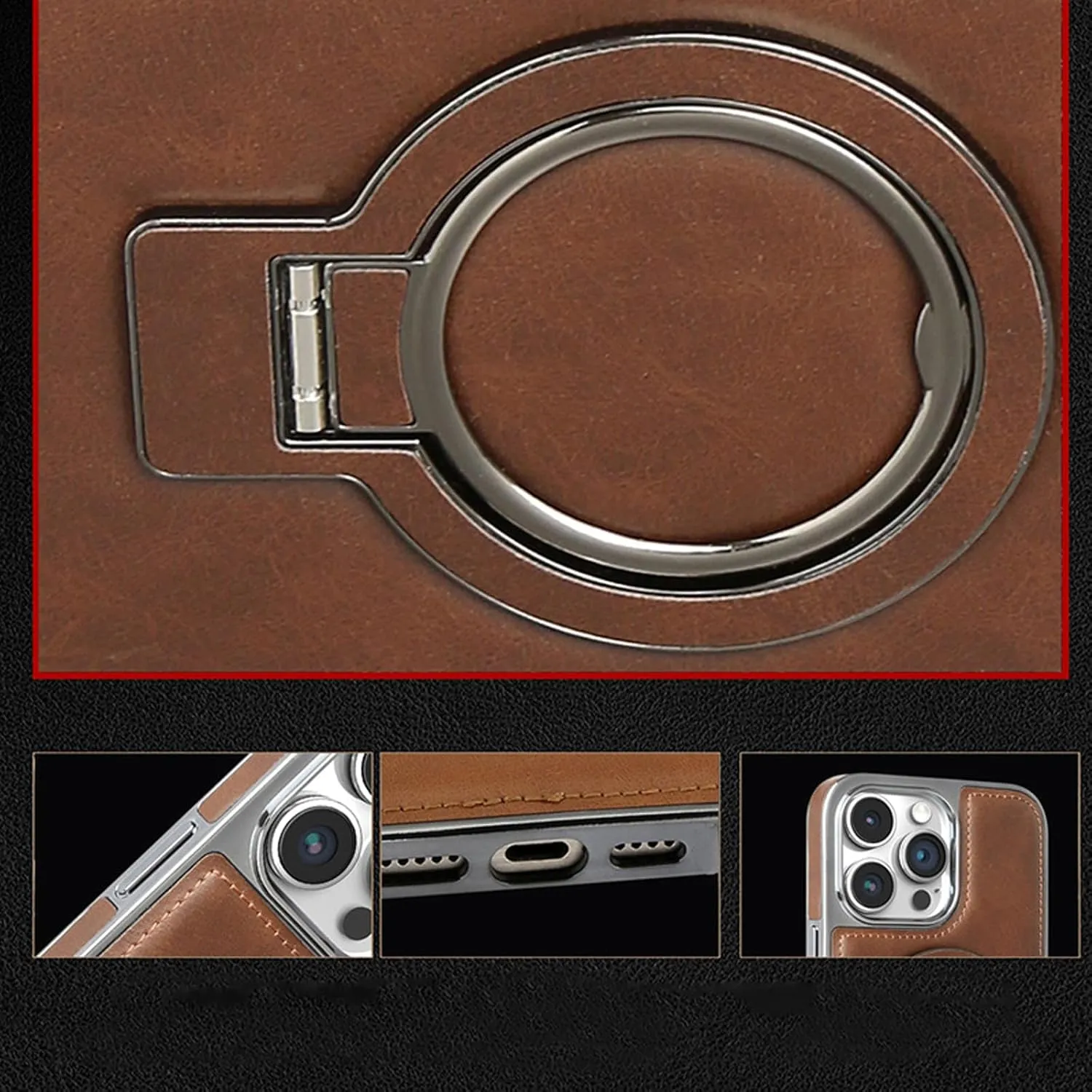 Leather Ring Holder Stand Drop Protection Case