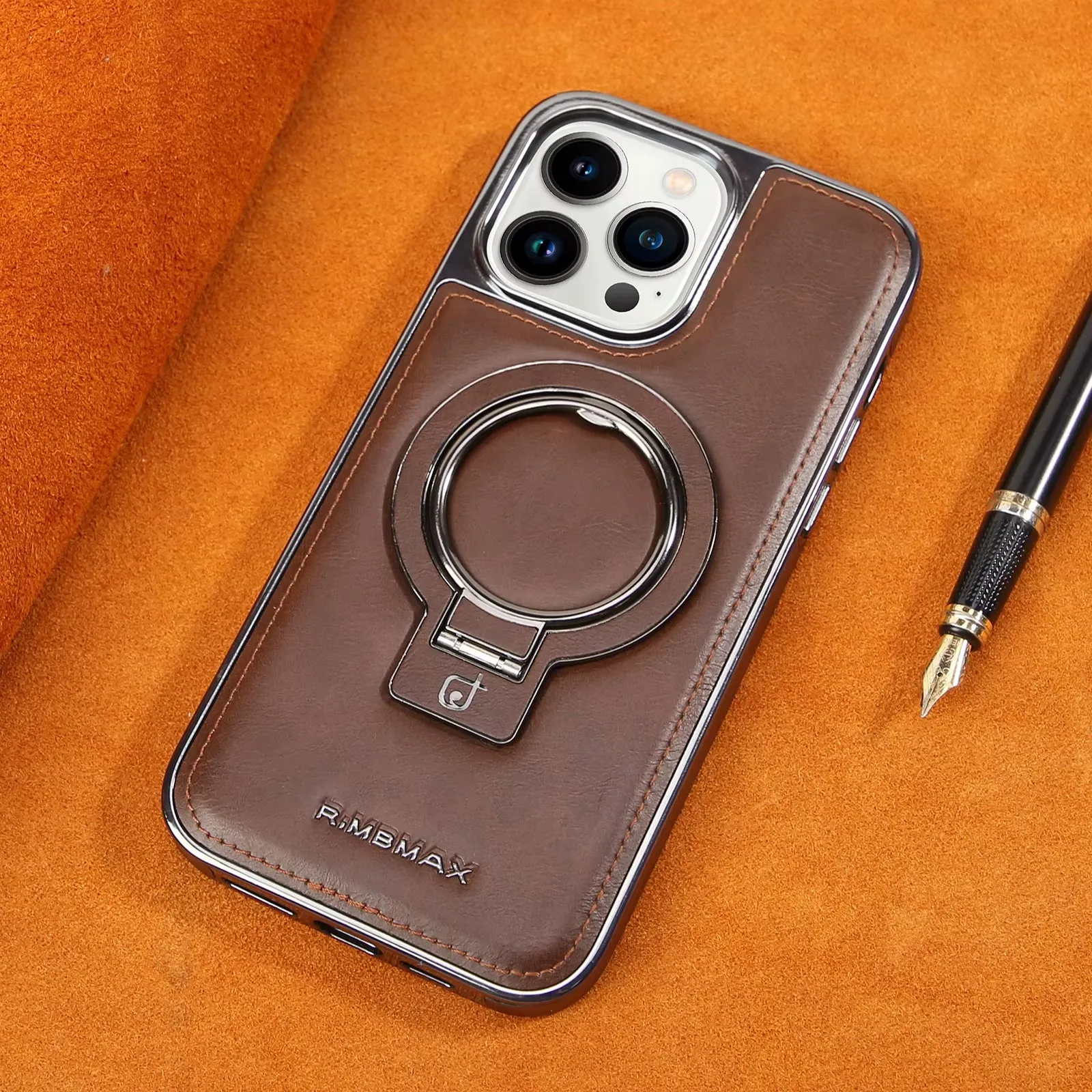 Leather Ring Holder Stand Drop Protection Case