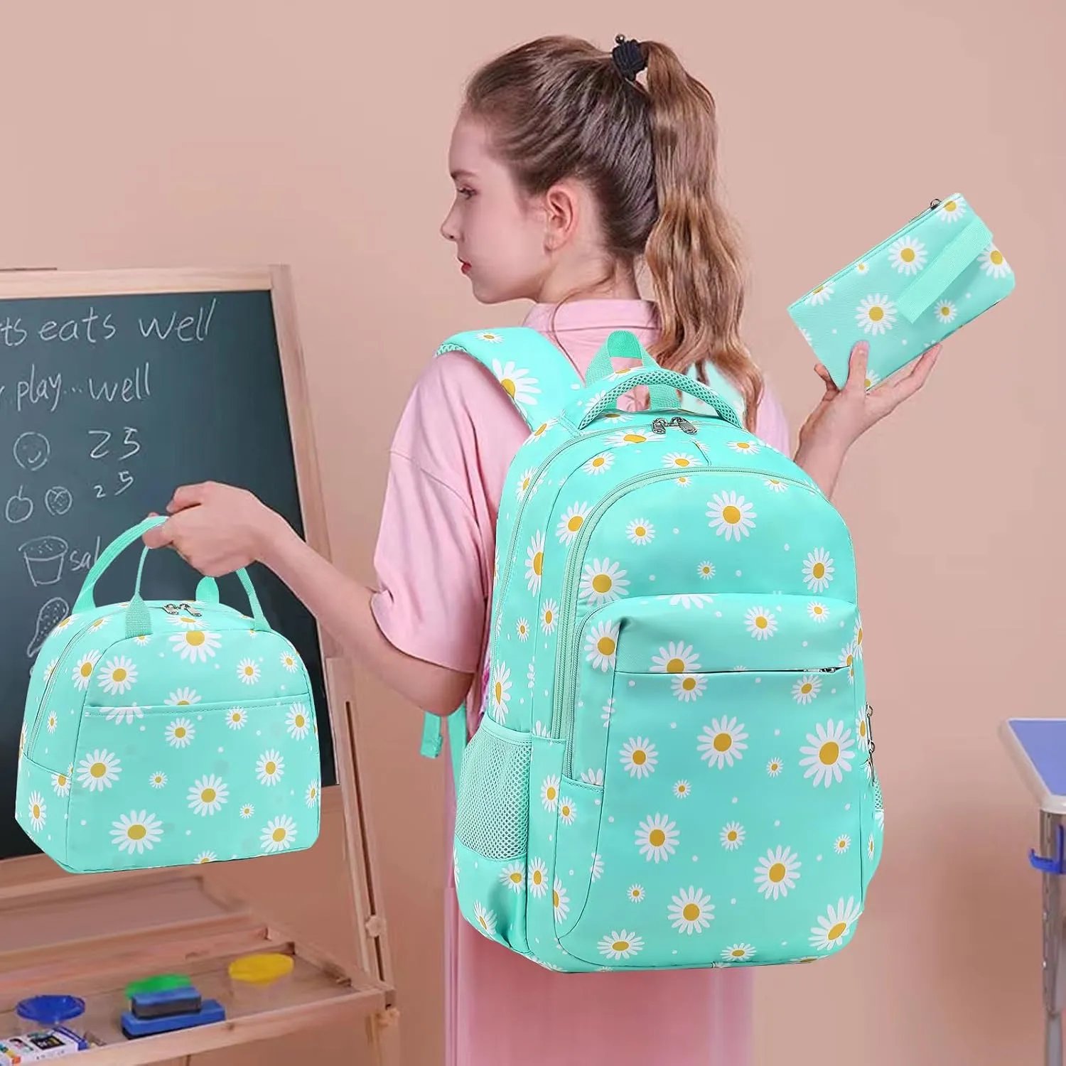 LEDAOU Backpack for Kids Boys School Bags Teen Bookbags Set School Backpack with Lunch Box and Pencil Case