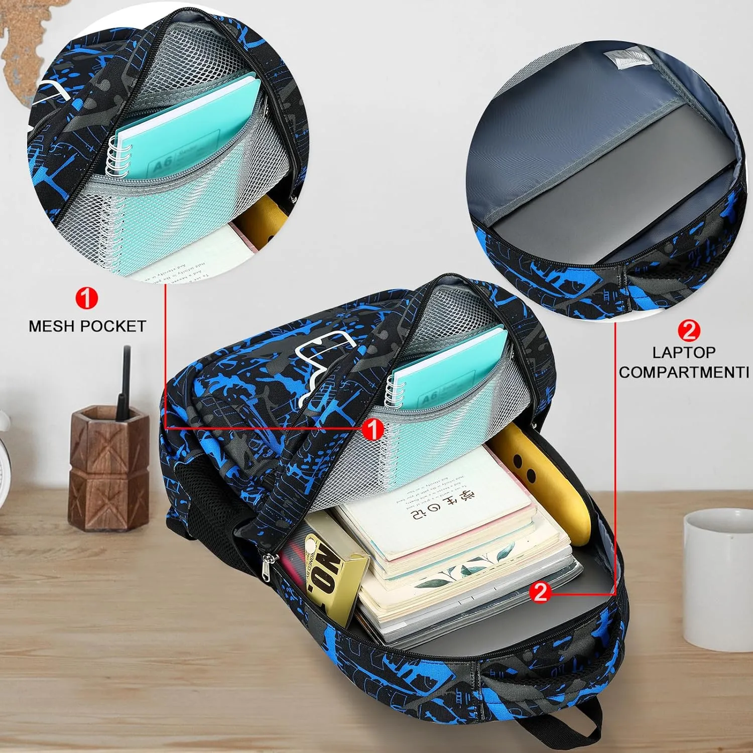 LEDAOU Backpack for Kids Boys School Bags Teen Bookbags Set School Backpack with Lunch Box and Pencil Case