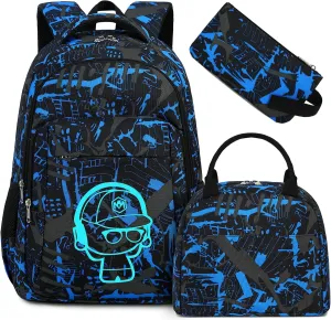 LEDAOU Backpack for Kids Boys School Bags Teen Bookbags Set School Backpack with Lunch Box and Pencil Case