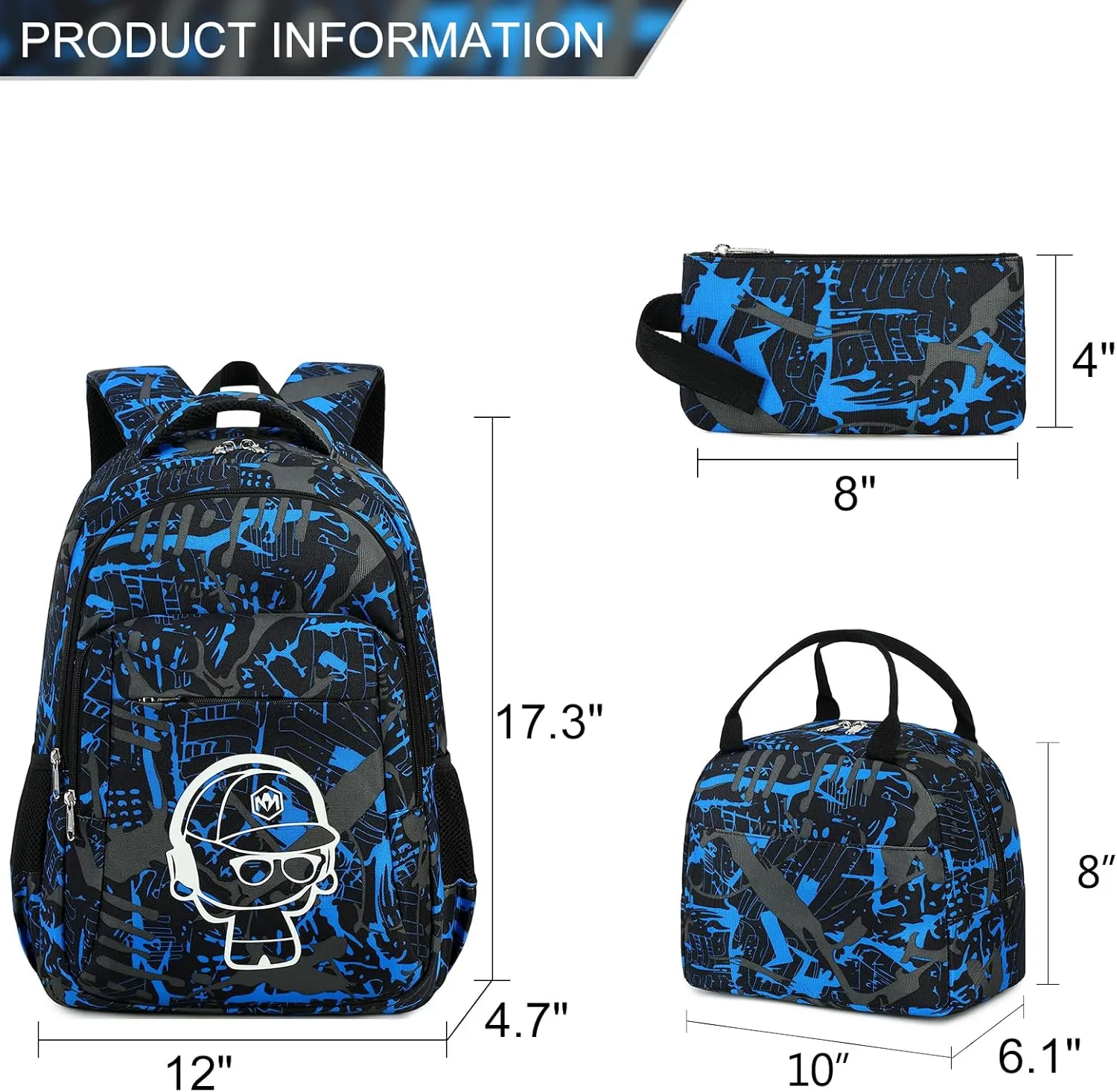 LEDAOU Backpack for Kids Boys School Bags Teen Bookbags Set School Backpack with Lunch Box and Pencil Case