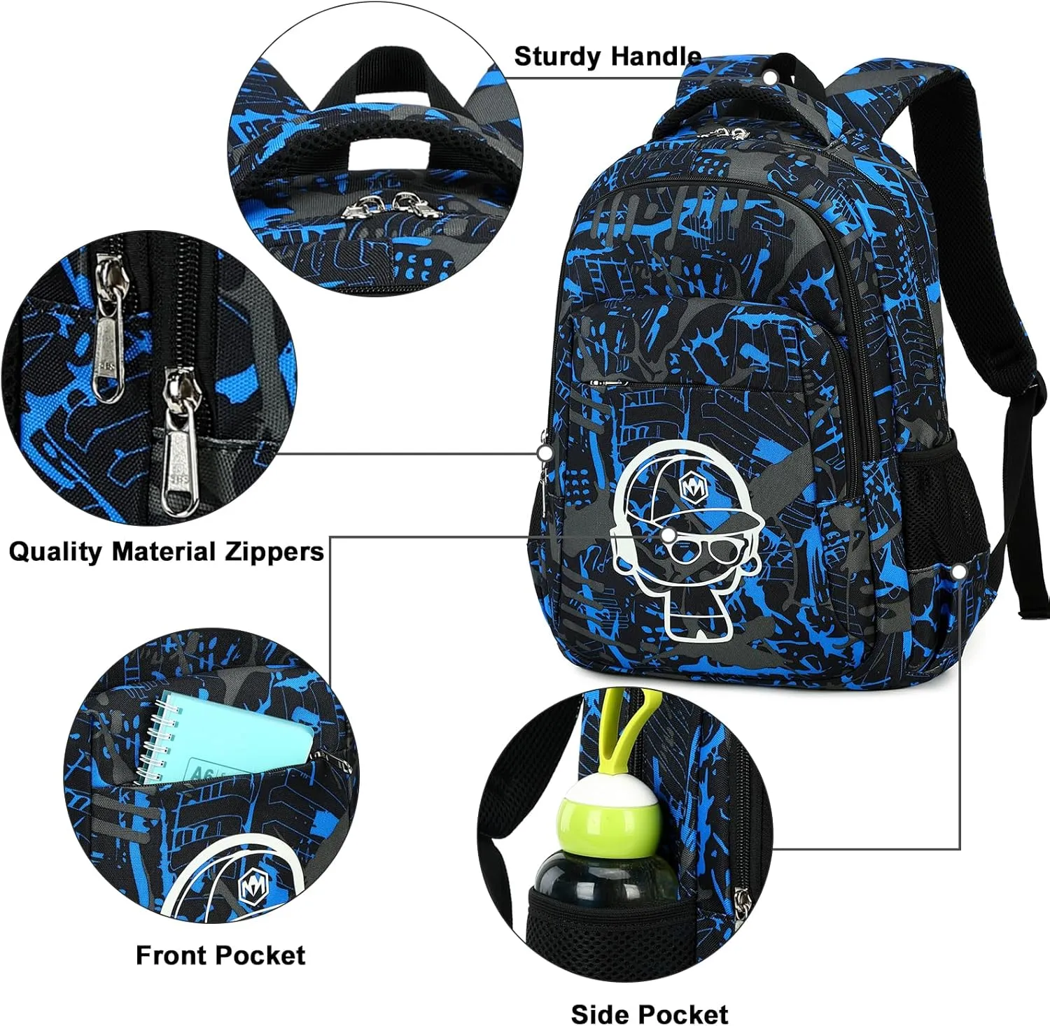 LEDAOU Backpack for Kids Boys School Bags Teen Bookbags Set School Backpack with Lunch Box and Pencil Case