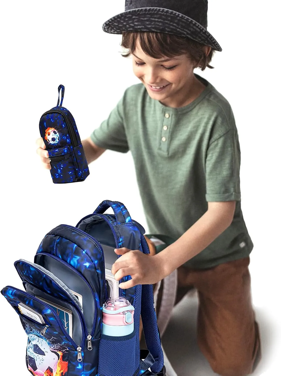 LEDAOU Kids Preschool Backpack Pencil Case Pouch Boys Girls Kindergarten BookBag Primary Waterproof School Bag 7 Pockets with Chest Strap