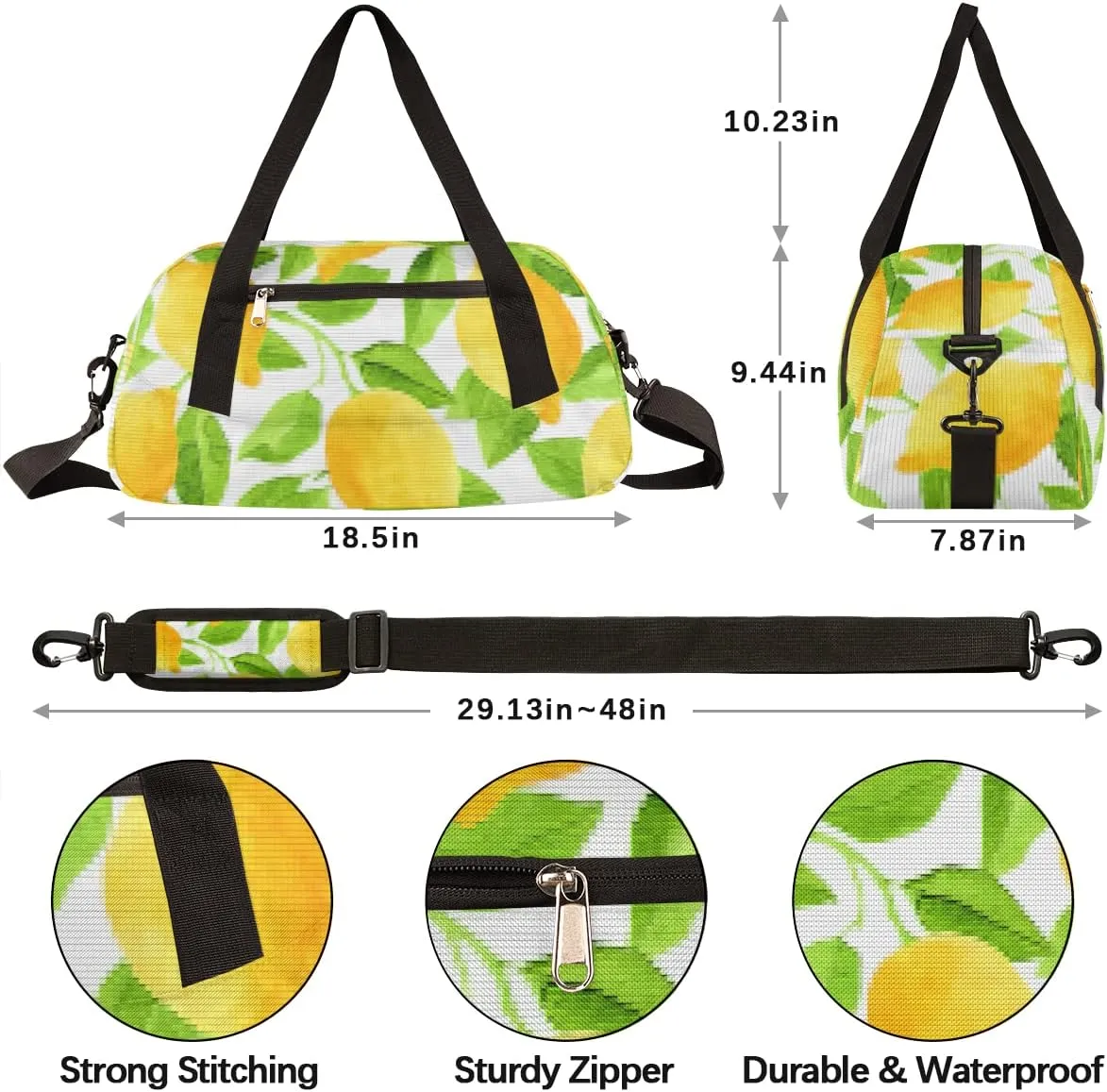 Lemon Fruit Leaves Kids Duffel Bag for Girls Boys Teens, Lemon Pixel Wind Dance Bag Overnight Small Duffel Bag Carry On Weekend Sports Gym Travel Bag for School Practice Gymnastics Ballet