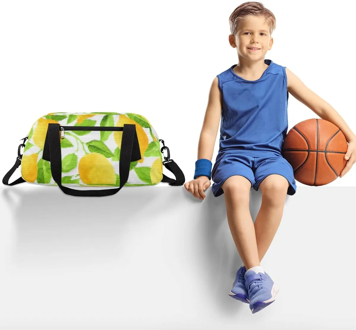 Lemon Fruit Leaves Kids Duffel Bag for Girls Boys Teens, Lemon Pixel Wind Dance Bag Overnight Small Duffel Bag Carry On Weekend Sports Gym Travel Bag for School Practice Gymnastics Ballet