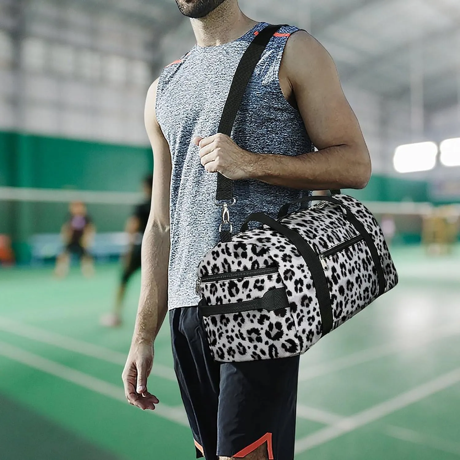 Leopard Print Sport Gym Duffle Travel Bag with Shoe Compartment,Wet Pocket for Men And Women