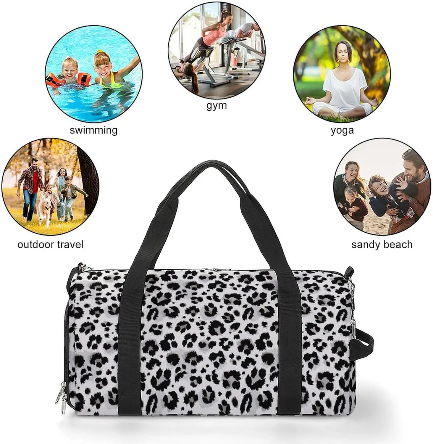 Leopard Print Sport Gym Duffle Travel Bag with Shoe Compartment,Wet Pocket for Men And Women