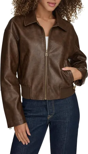 Levi's Women's Faux Leather Bomber with Laydown Collar
