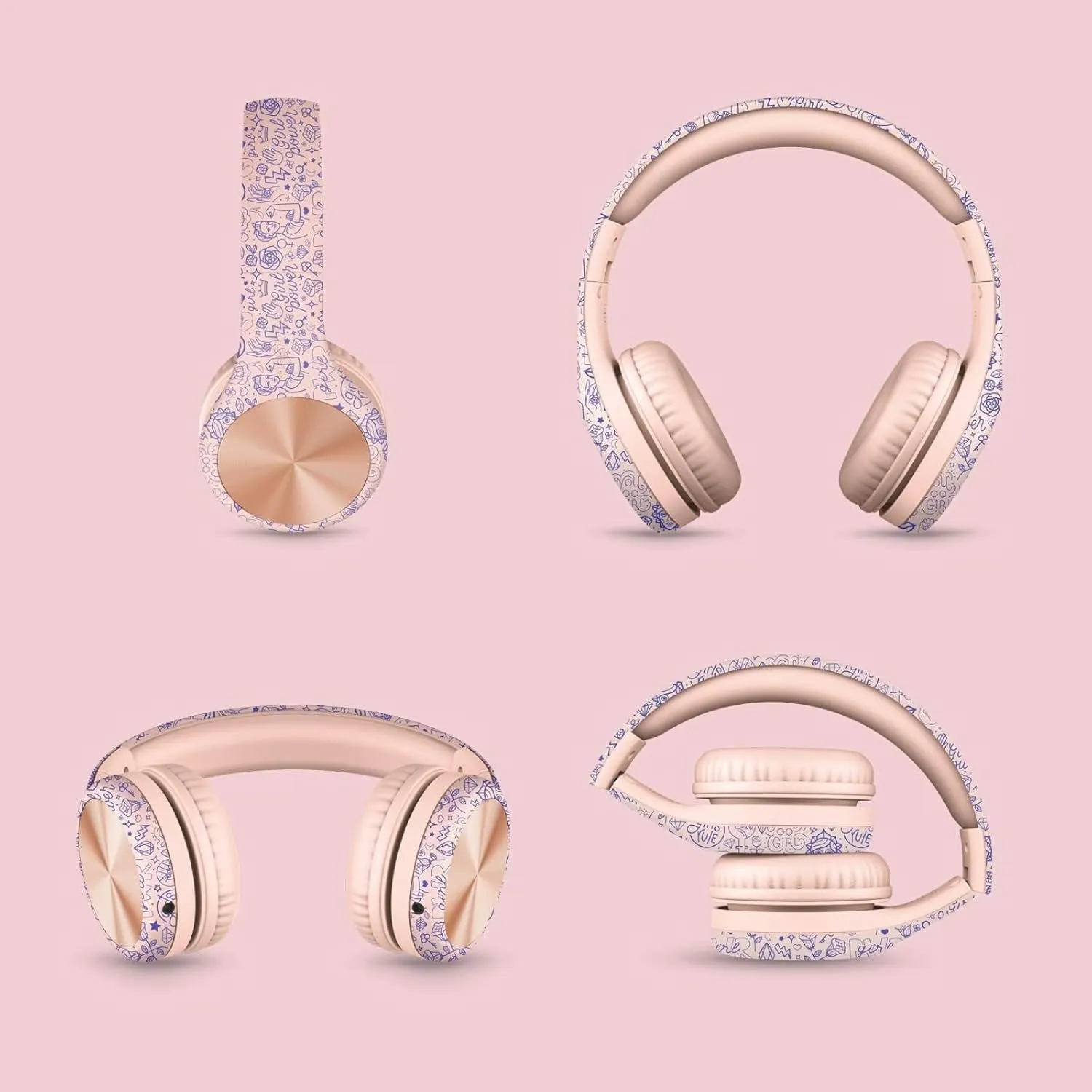 LilGadgets Connect  Pro Wired Kids Headphones for School w/Microphone, Volume & Noise Reduction Over-Ear Headset w/Cord, SharePort Technology & SoftTouch Padding, Girl Power - Headphones for Kids