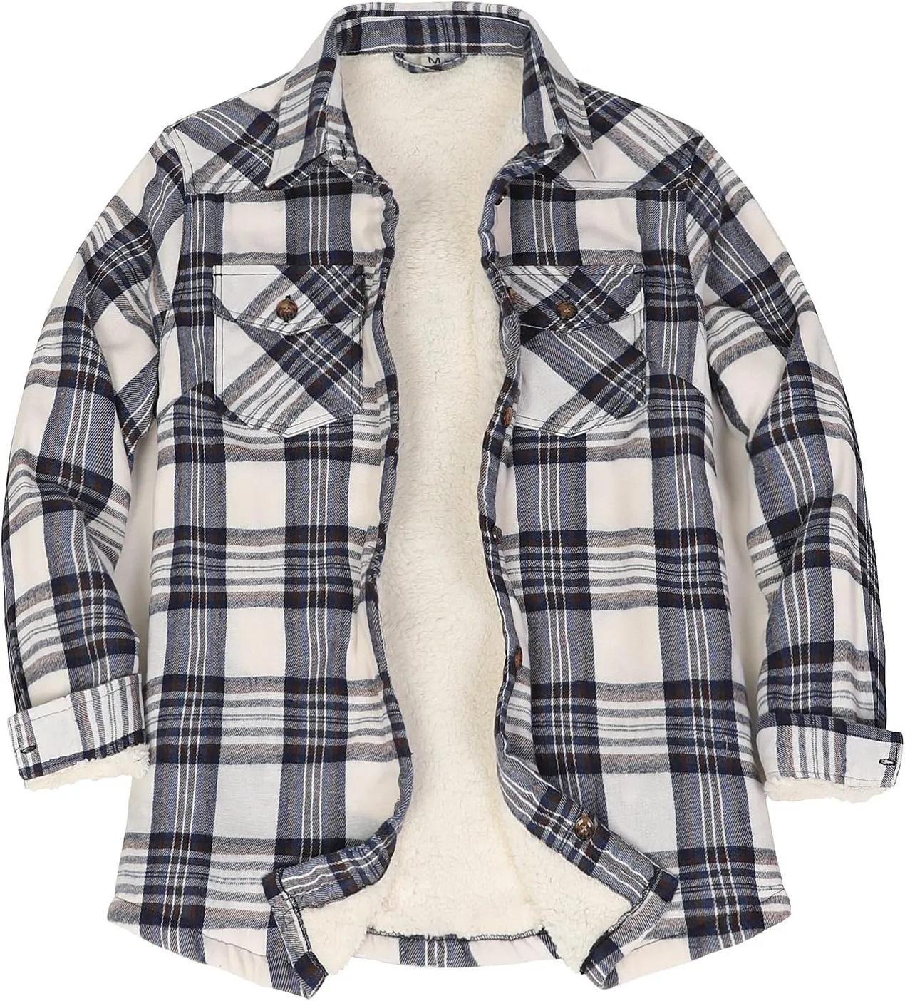 Lisskolo Women's Sherpa Flannel Jacket with Hand Pockets,Warm Fleece Lined Button Up Plaid Flannel Shirt Jackets