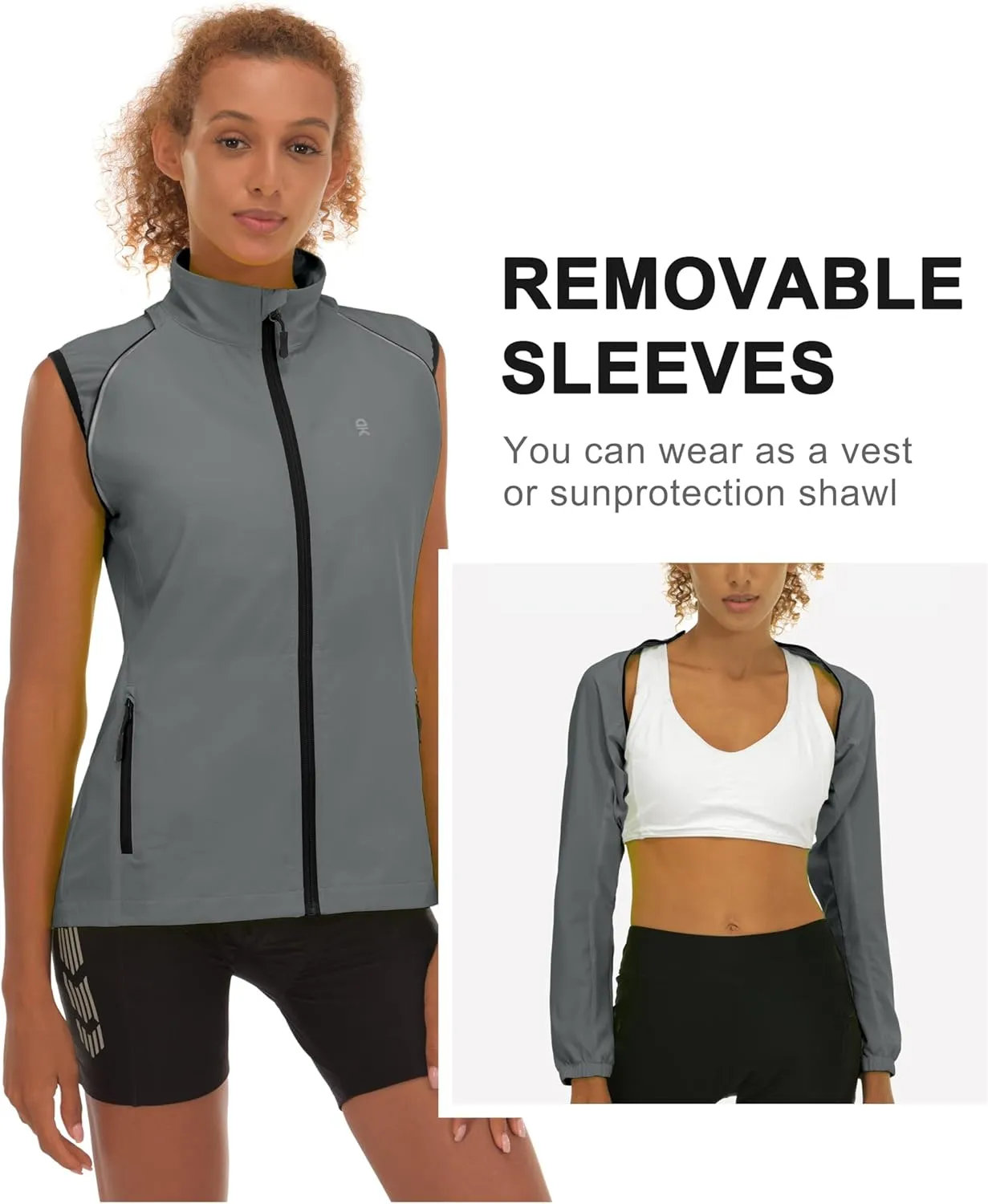 Little Donkey Andy Women's Lightweight Waterproof Cycling Jacket with Removable Sleeves for Biking Running Golf