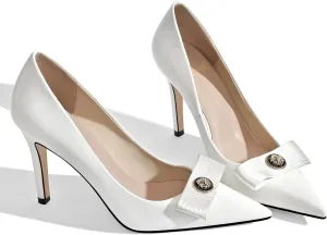LOCERICH Women's High Heels Pumps Closed Toe Bow Heels Pointed Toe Stiletto Dress Shoes for Women Party Work Wedding Shoes for Bride