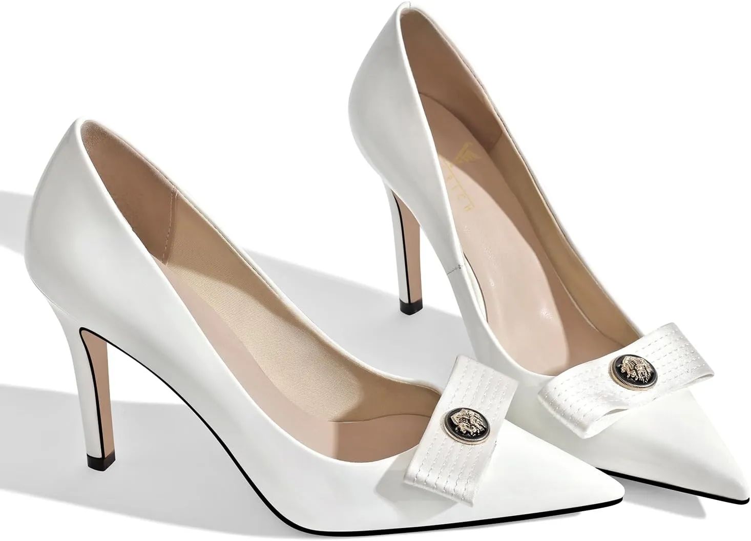 LOCERICH Women's High Heels Pumps Closed Toe Bow Heels Pointed Toe Stiletto Dress Shoes for Women Party Work Wedding Shoes for Bride