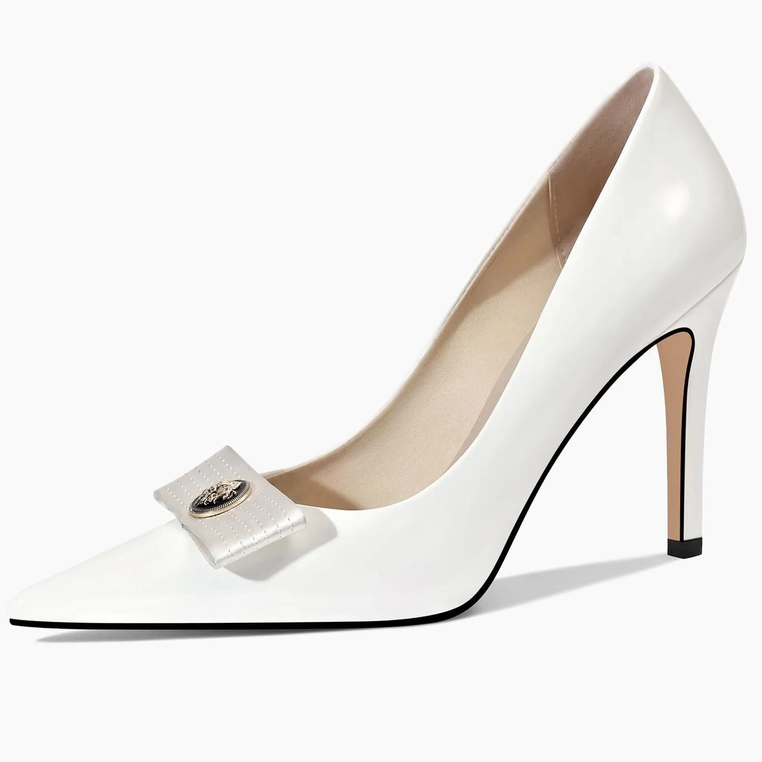 LOCERICH Women's High Heels Pumps Closed Toe Bow Heels Pointed Toe Stiletto Dress Shoes for Women Party Work Wedding Shoes for Bride