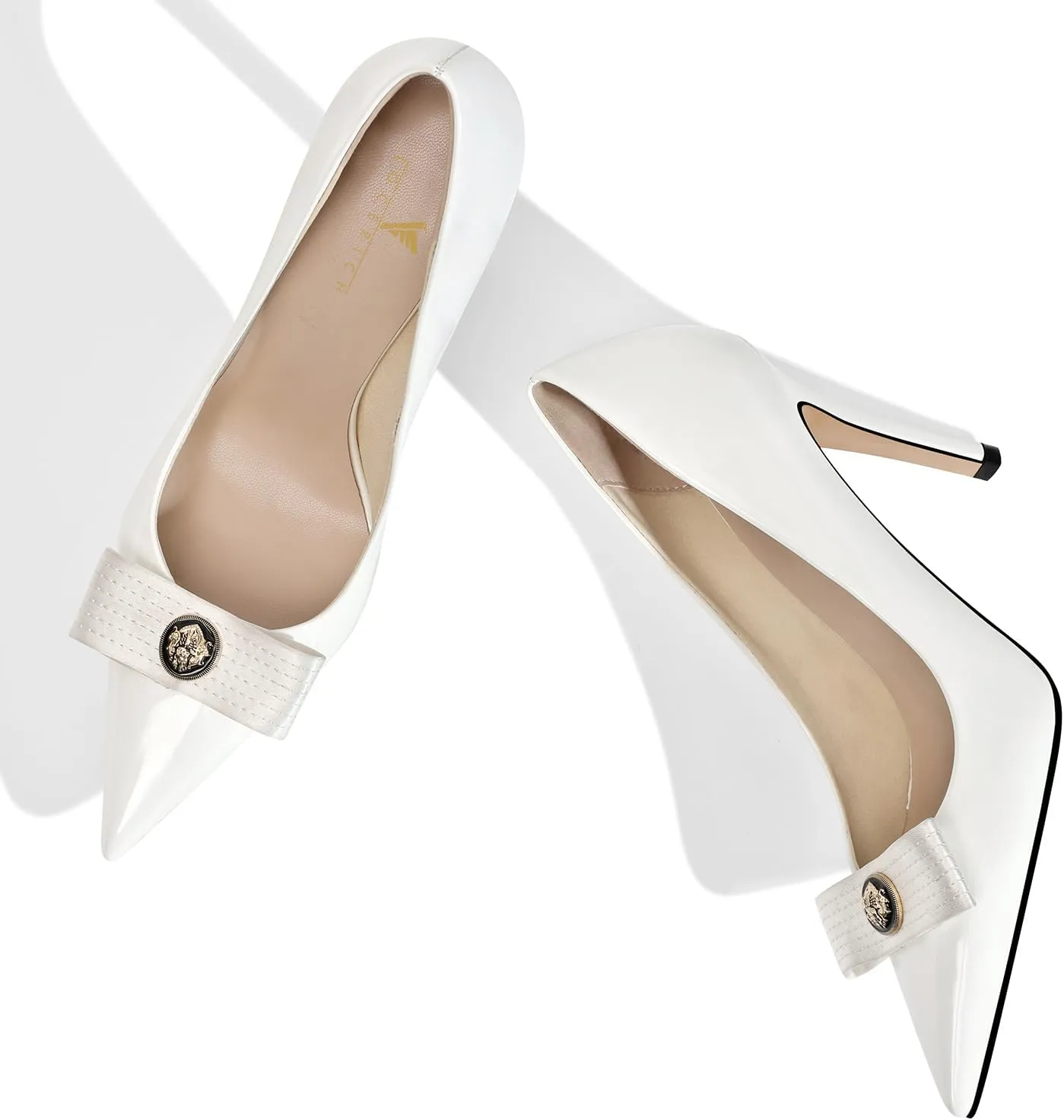 LOCERICH Women's High Heels Pumps Closed Toe Bow Heels Pointed Toe Stiletto Dress Shoes for Women Party Work Wedding Shoes for Bride