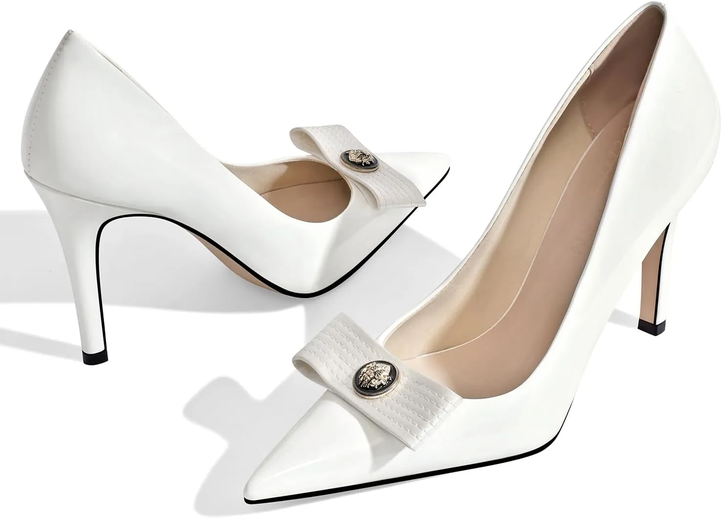 LOCERICH Women's High Heels Pumps Closed Toe Bow Heels Pointed Toe Stiletto Dress Shoes for Women Party Work Wedding Shoes for Bride