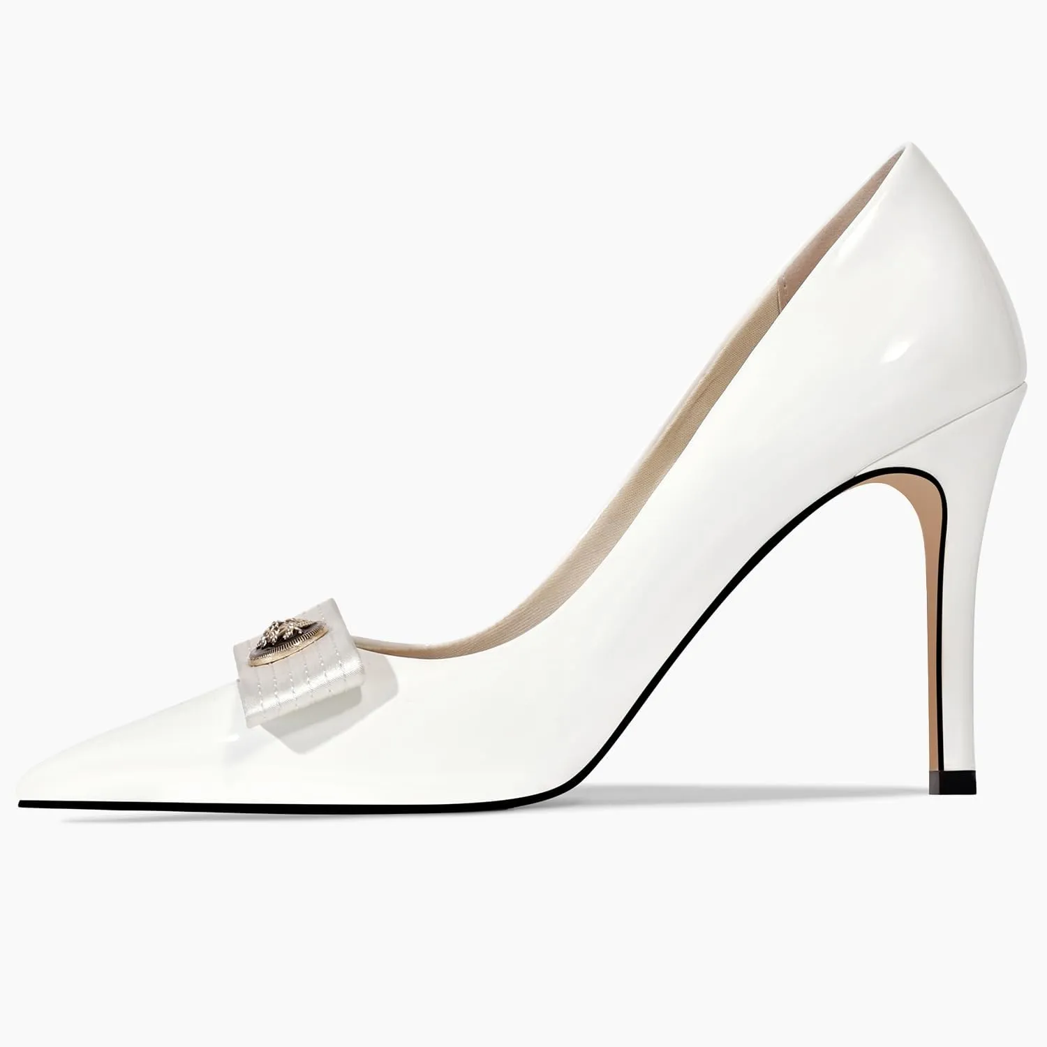 LOCERICH Women's High Heels Pumps Closed Toe Bow Heels Pointed Toe Stiletto Dress Shoes for Women Party Work Wedding Shoes for Bride