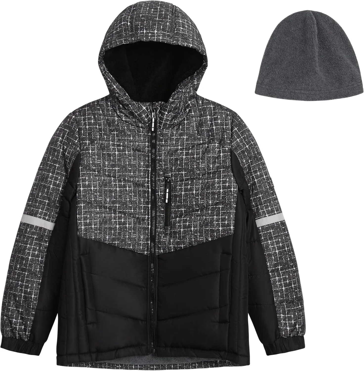 LONDON FOG Boys' Heavyweight Hooded Puffer Jacket with Sherpa-Lined Hood & Fleece Beanie
