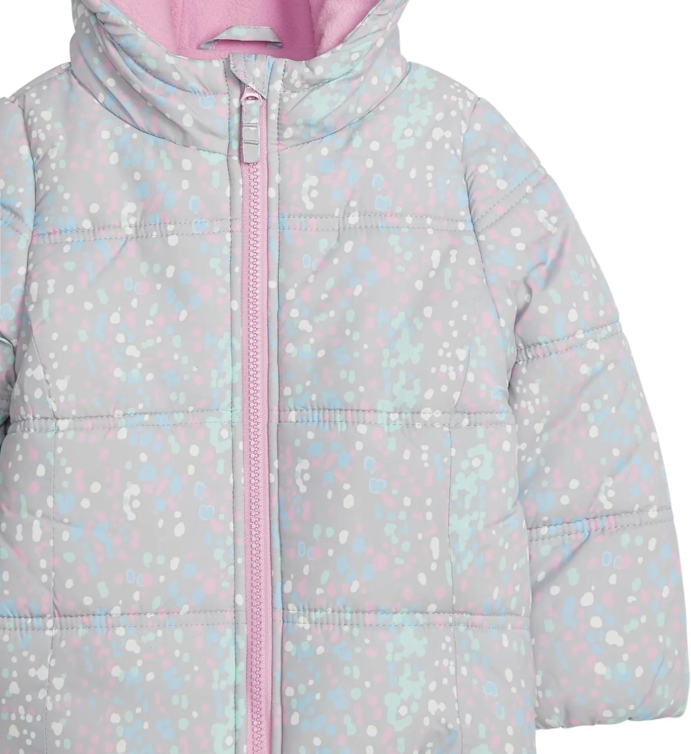 LONDON FOG Girls' Heavyweight Quilted Puffer Jacket with Fleece Beanie