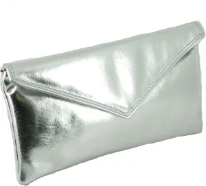 LONI Womens Neat envelope metallic faux leather clutch/shoulder/evening bag - silver or gold