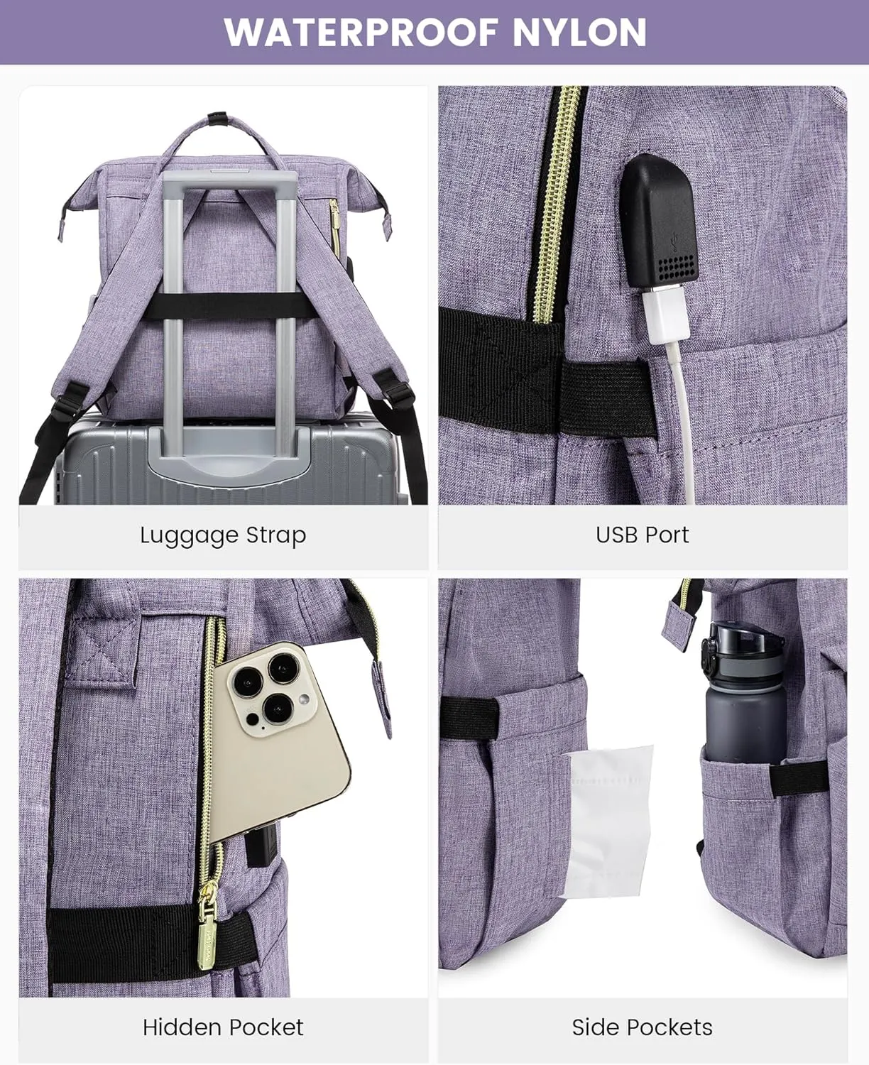 LOVEVOOK College Laptop Backpack, 15.6 Inch Travel Backpack for College, Waterproof Work Backpack Woman for Teacher Nurse Anti-theft Travel Back Pack, Gifts for Women, Purple