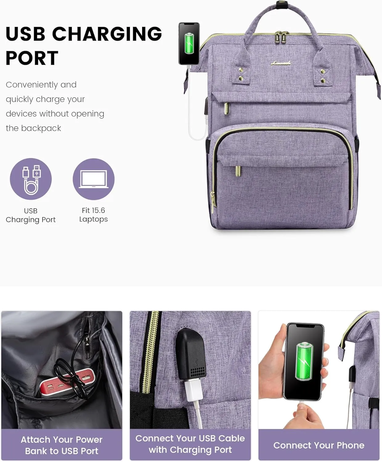 LOVEVOOK College Laptop Backpack, 15.6 Inch Travel Backpack for College, Waterproof Work Backpack Woman for Teacher Nurse Anti-theft Travel Back Pack, Gifts for Women, Purple