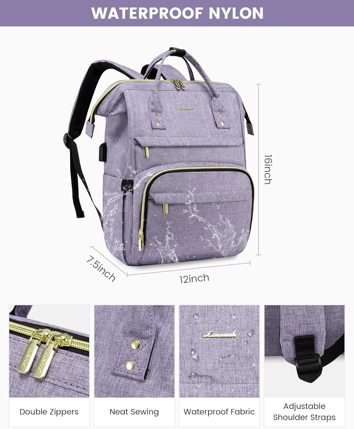 LOVEVOOK College Laptop Backpack, 15.6 Inch Travel Backpack for College, Waterproof Work Backpack Woman for Teacher Nurse Anti-theft Travel Back Pack, Gifts for Women, Purple