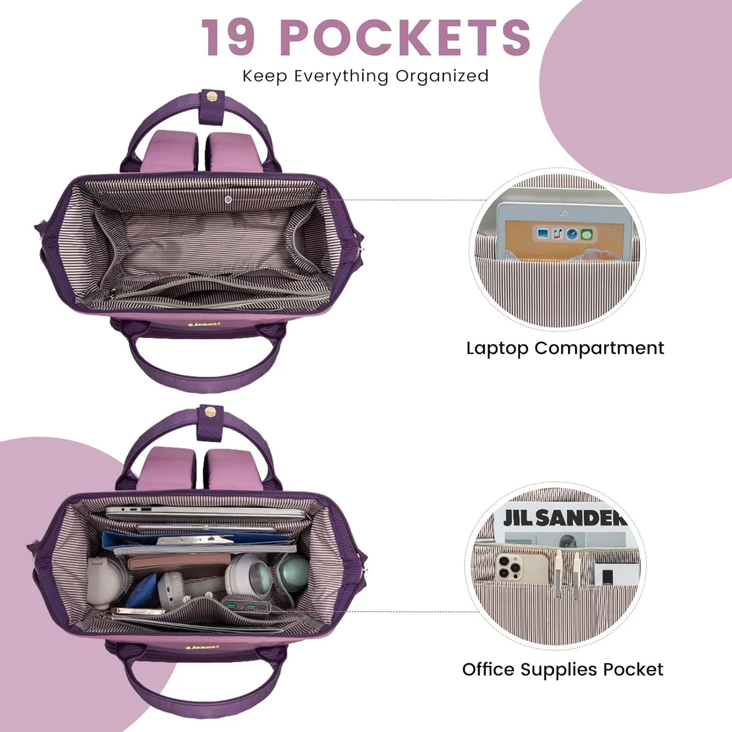 LOVEVOOK Gradient Laptop Backpack for Women,15.6 Inch Work Computer Bakcpack Purse Laptop Bag With Anti-Theft Pocket,Waterproof Carry on Teacher College Backpack for Travel,Purple-Pink