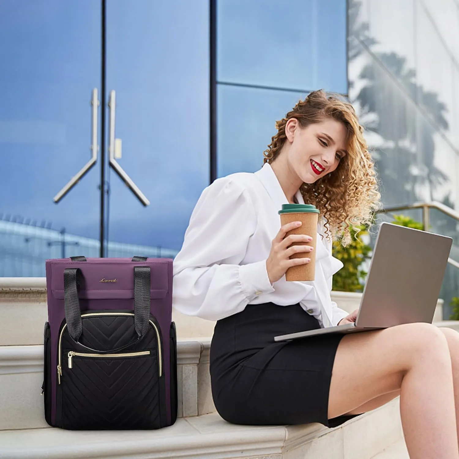 LOVEVOOK Laptop Backpack for Women,17.3 Inch Work Business Laptop Bag, Wide Top Open Teacher Nurse Bag, Waterproof Computer Backpack Purse for travel, Black