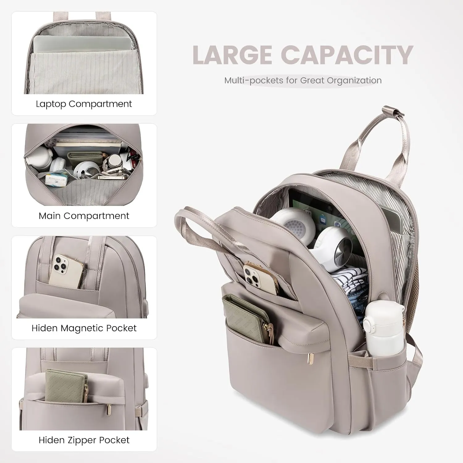 LOVEVOOK Laptop Backpack Purse for Women, 15.6 Inch Travel Laptop Bag with USB Port, Waterproof Work Teacher Nurse Computer Backpack, Durable Casual Daypack