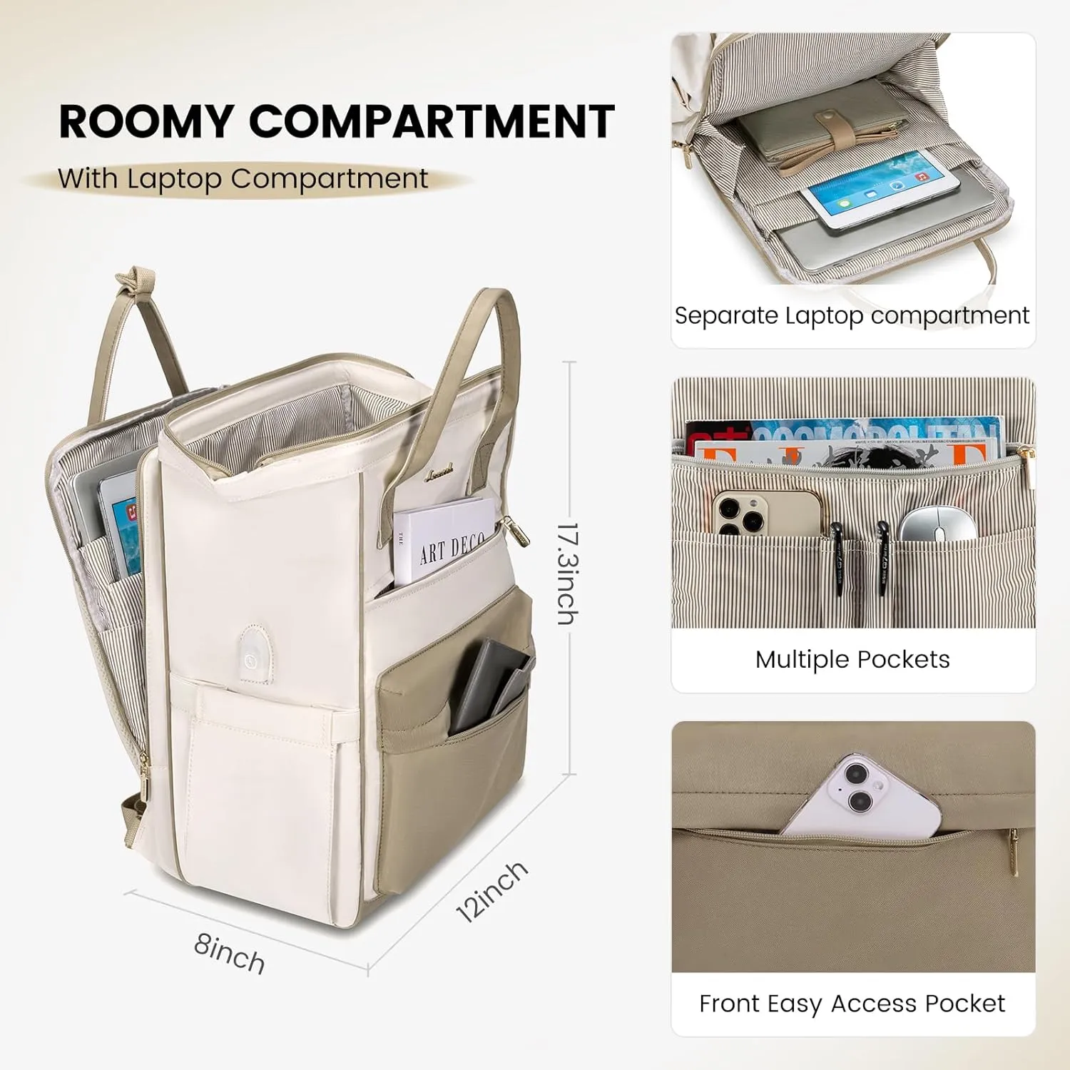 LOVEVOOK Laptop Backpack Purse for Women Waterproof Teacher Nurse Bag with USB Port, 15.6 inch Work Backpack with Laptop Compartment, Business Travel Backpack