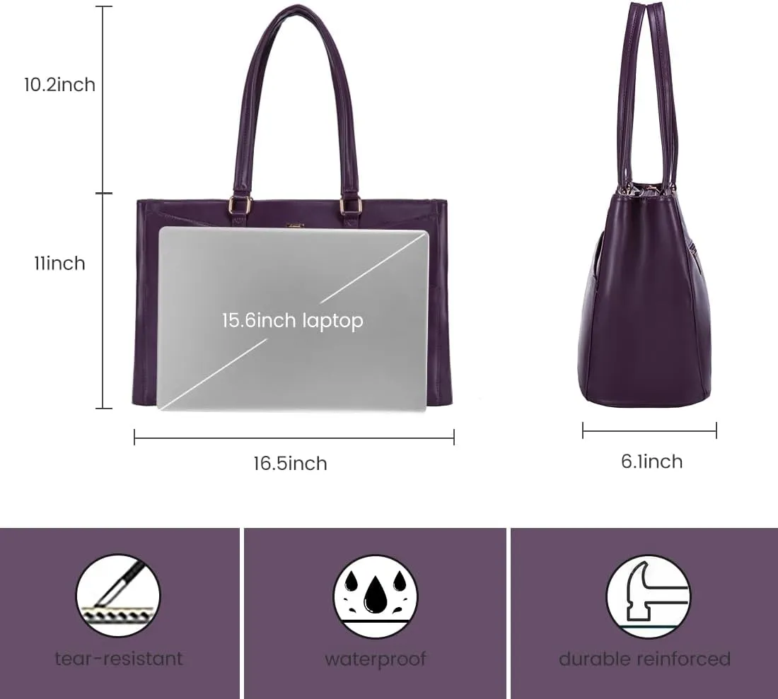 LOVEVOOK Laptop Bag for Women 15.6 Inch Tote Bags Waterproof Leather Briefcase Computer Women Business Office Work Bag,Mulberries Purple