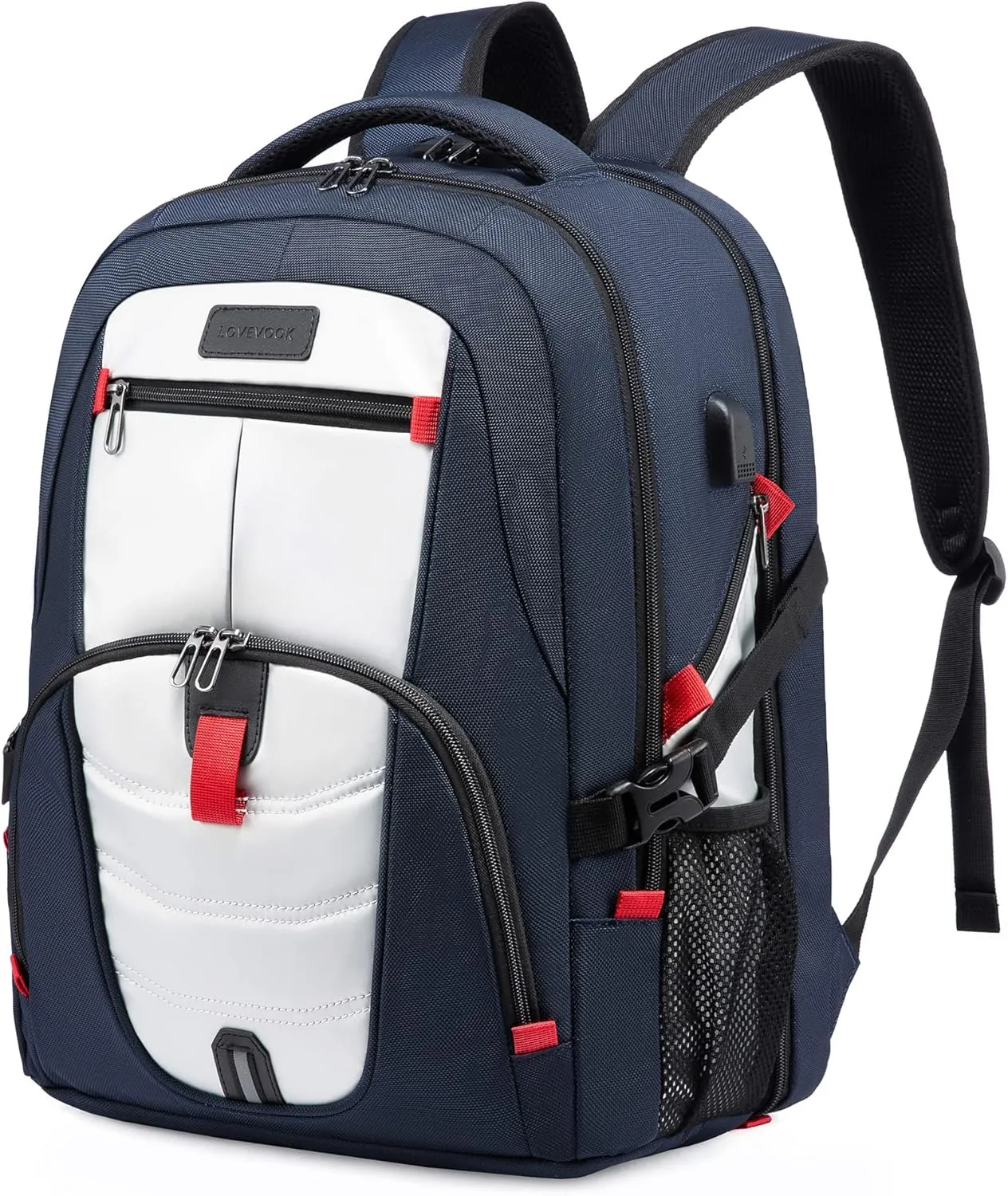 LOVEVOOK Travel Laptop Backpack Waterproof Anti Theft Backpack with Lock and USB Charging Port Large Computer Business Backpack for Men College Backpack (17 inch,Blue&White