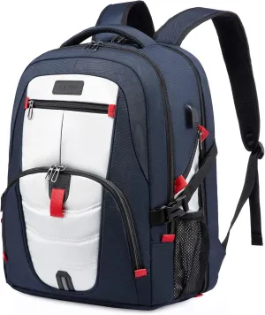 LOVEVOOK Travel Laptop Backpack Waterproof Anti Theft Backpack with Lock and USB Charging Port Large Computer Business Backpack for Men College Backpack (17 inch,Blue&White